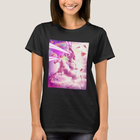 Laser Eyes Space Cat Riding Dog Unicorn  Rainbow T-shirt (Voorkant)