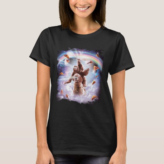 Laser Eyes Space Cat Riding Sloth, Dog Rainbow T-shirt (Voorkant)