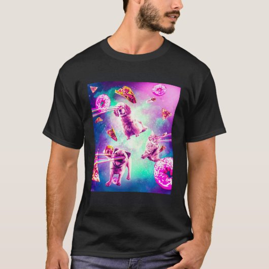 Laser Eyes Space Cat With Dog Pug  Rainbow T-shirt (Voorkant)