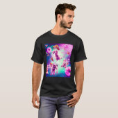 Laser Eyes Space Cat With Dog Pug  Rainbow T-shirt (Voorkant volledig)