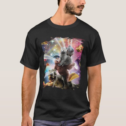 Laser Eyes Space Guinea Pig Cat Sloth Dinosaur T-shirt (Voorkant)