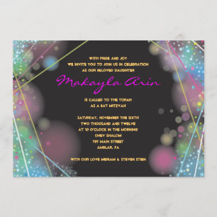 LASER GLOW in de DARK Bar Bat Mitzvah Uitnodiging