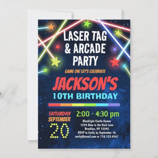 Laser Label & Arcade Birthday Uitnodiging voor jon (Voorkant)