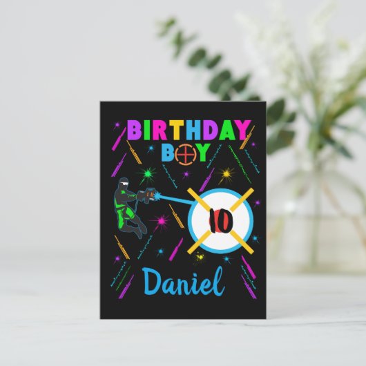 Laser Label Birthday Boy Party Gamer Gaming  Briefkaart (Staand voorkant)