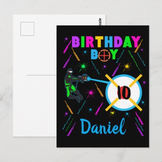 Laser Label Birthday Boy Party Gamer Gaming  Briefkaart (Voorkant / Achterkant)