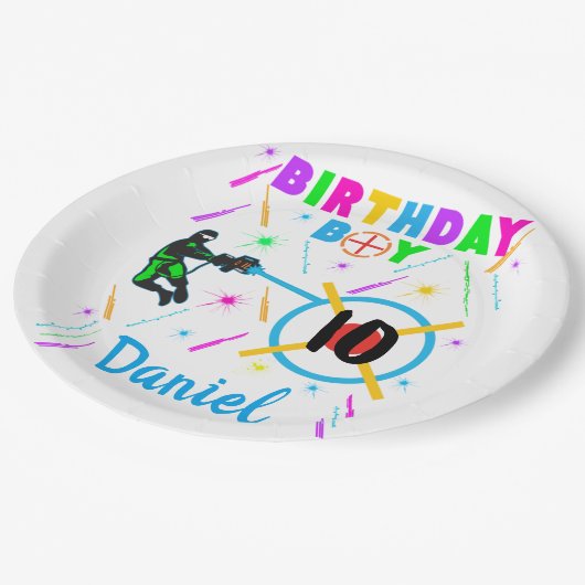 Laser Label Birthday Boy Party Gamer Gaming  Papieren Bordje (Gekanteld)