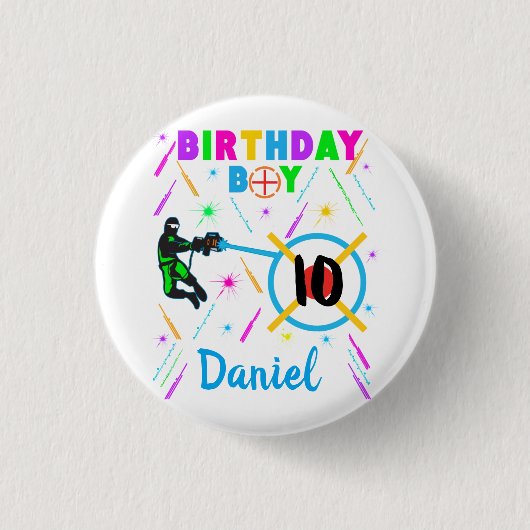 Laser Label Birthday Boy Party Gamer Round Ronde Button 3,2 Cm (Voorkant)