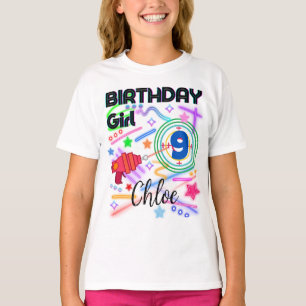 Laser Label Birthday Girl Party Colorful Matching  T-shirt