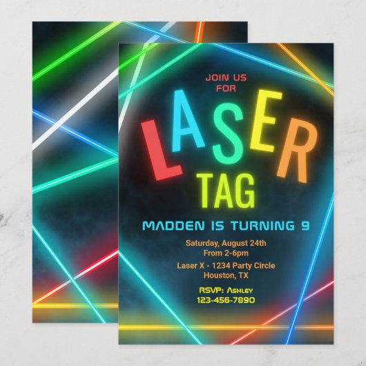 Laser Label Birthday Invitation | Laserpartij Labe Kaart (Voorkant / Achterkant)
