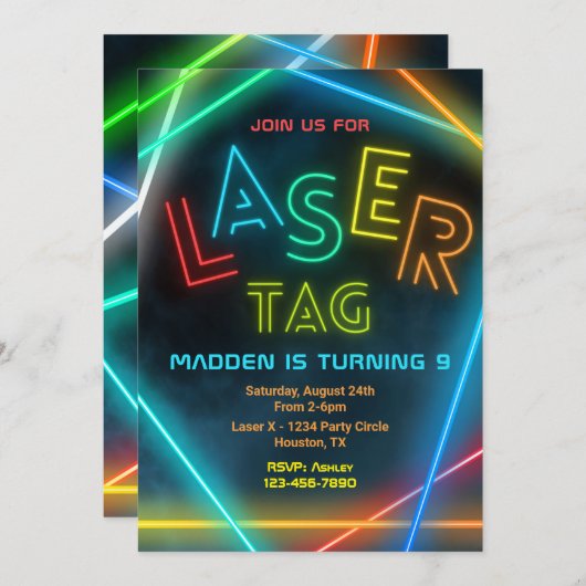 Laser Label Birthday Invitation | Laserpartij Labe Kaart (Voorkant / Achterkant)