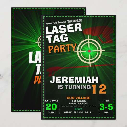 LASER LABEL BIRTHDAY INVITATION SJABLOON KAART (Voorkant / Achterkant)