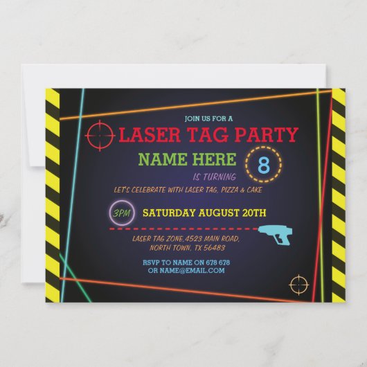 Laser Label Birthday Party Zone Neon Invitation Kaart (Voorkant)