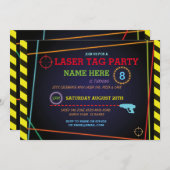 Laser Label Birthday Party Zone Neon Invitation Kaart (Voorkant / Achterkant)