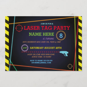 Laser Label Birthday Party Zone Neon Invitation Kaart