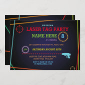 Laser Label Birthday Party Zone Neon Laser Pistool Kaart (Voorkant / Achterkant)