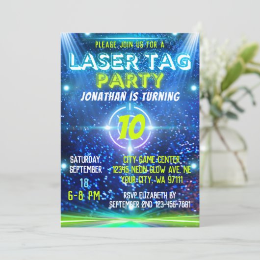 Laser Label Blauw Groen Neon Glow Boys Verjaardags Kaart (Staand voorkant)