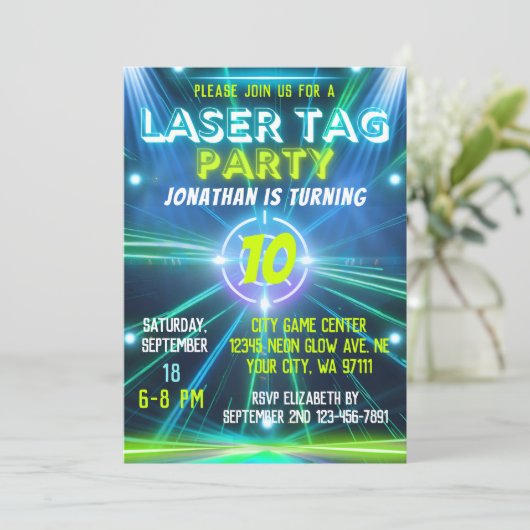 Laser Label Blauw Groen Neon Glow Boys Verjaardags Kaart (Staand voorkant)