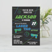 Laser Label Blue en Green Birthday Party Kaart (Staand voorkant)