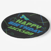 Laser Label Blue en Green Birthday Party Papieren Bordje (Gekanteld)