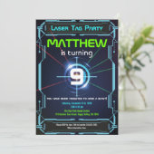 Laser Label Boy Birthday Party Invitation Green Bl Kaart (Staand voorkant)