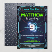 Laser Label Boy Birthday Party Invitation Green Bl Kaart (Voorkant / Achterkant)