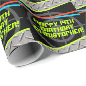 Laser Label Boy Birthday Party Personated Cadeaupapier (Rol Hoek)