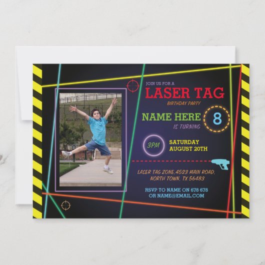 Laser Label foto Verjaardag Neon uitnodiging (Voorkant)