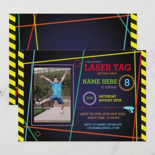 Laser Label foto Verjaardag Neon uitnodiging (Voorkant / Achterkant)