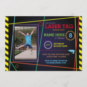 Laser Label foto Verjaardag Neon uitnodiging