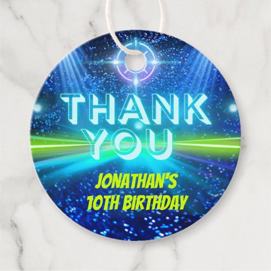 Laser Label Gaming Blauw Groen Neon Glow Dank u (Voorkant)