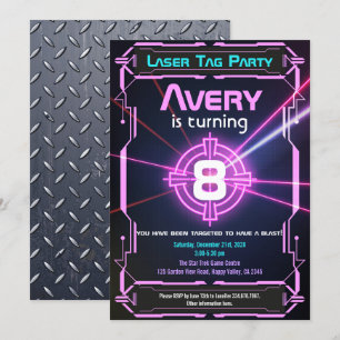 Laser Label Girl Birthday Party Invitation Neon Pi Kaart