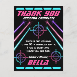 Laser Label Girls Birthday Party Neon Beam Dank u Briefkaart