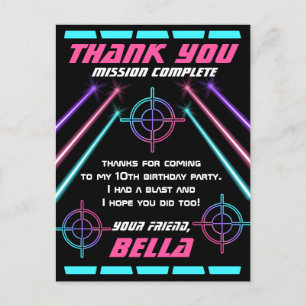 Laser Label Girls Birthday Party Neon Beam Dank u Briefkaart
