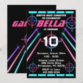 Laser Label Girls Neon Pink, Blue Beams Birthday Kaart (Voorkant / Achterkant)