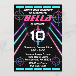 Laser Label Girls Neon Pink, Blue Beams Birthday Kaart