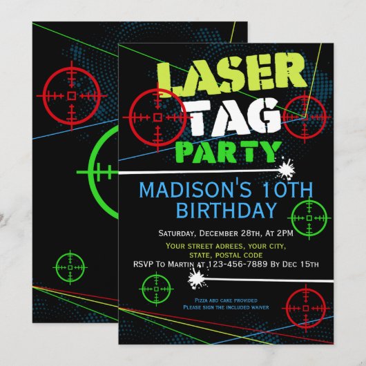 Laser label Glow-party verjaardaguitnodiging Kaart (Voorkant / Achterkant)