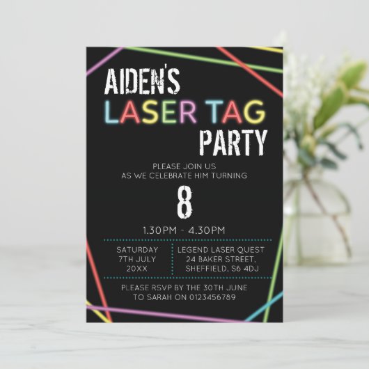 Laser Label met uitnodiging voor verjaardagsfeestd (Staand voorkant)