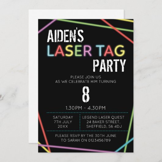 Laser Label met uitnodiging voor verjaardagsfeestd (Voorkant / Achterkant)