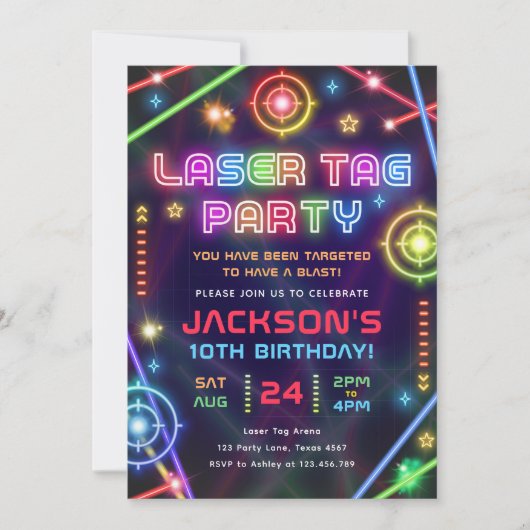 Laser Label Neon Glow Arcade Party Boy Verjaardag Kaart (Voorkant)