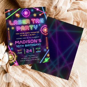 Laser Label Neon Glow Arcade Party Girl Verjaardag Kaart