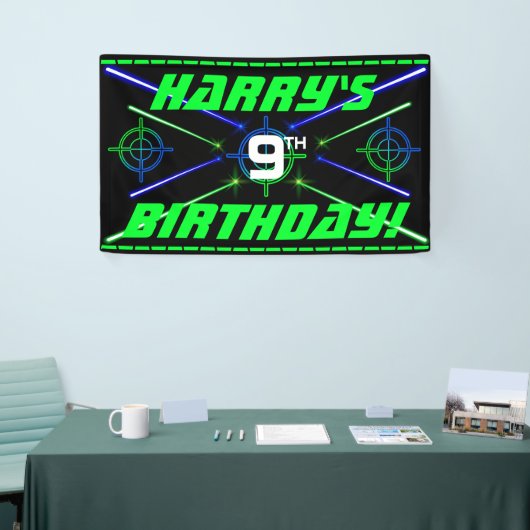 Laser Label Neon Green en Blue Beams Birthday Part Spandoek (Beurs)