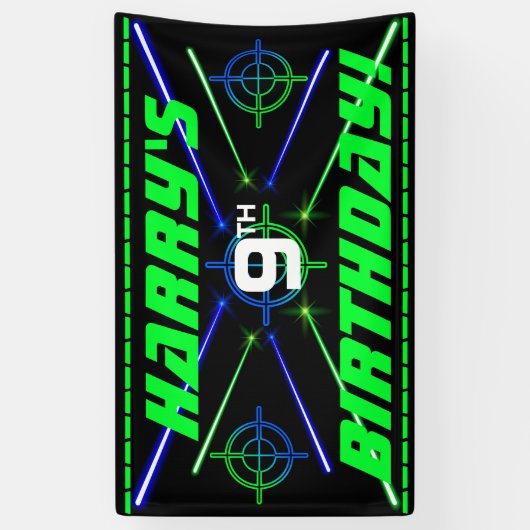 Laser Label Neon Green en Blue Beams Birthday Part Spandoek (Verticaal)