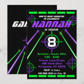 Laser Label Neon Green & Paars Beams Birthday Part Kaart (Voorkant / Achterkant)