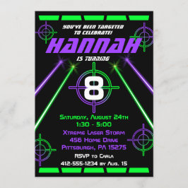 Laser Label Neon Green & Paars Beams Birthday Part Kaart