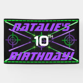Laser Label Neon Green & Paars Beams Birthday Part Spandoek (Horizontaal)