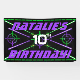 Laser Label Neon Green & Paars Beams Birthday Part Spandoek