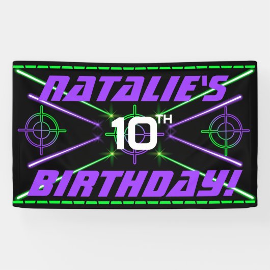 Laser Label Neon Green & Paars Beams Birthday Part Spandoek (Horizontaal)