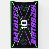 Laser Label Neon Green & Paars Beams Birthday Part Spandoek (Verticaal)