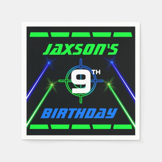 Laser Label Neon Groen en Blauw Verjaardagsfeest Servet (Voorkant)