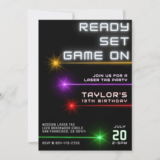 Laser Label Neon Light Verjaardagsfeest Kaart (Voorkant)